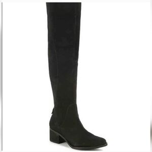 Steve Madden Purly Over The Knee Boots Women’s 7 Black Suede Block Heel Side Zip